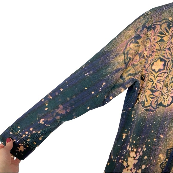 Frank & Oak Flannel Shirt Women Size Large Boho Floral Stencil Bleached Handmade - Picture 6 of 14